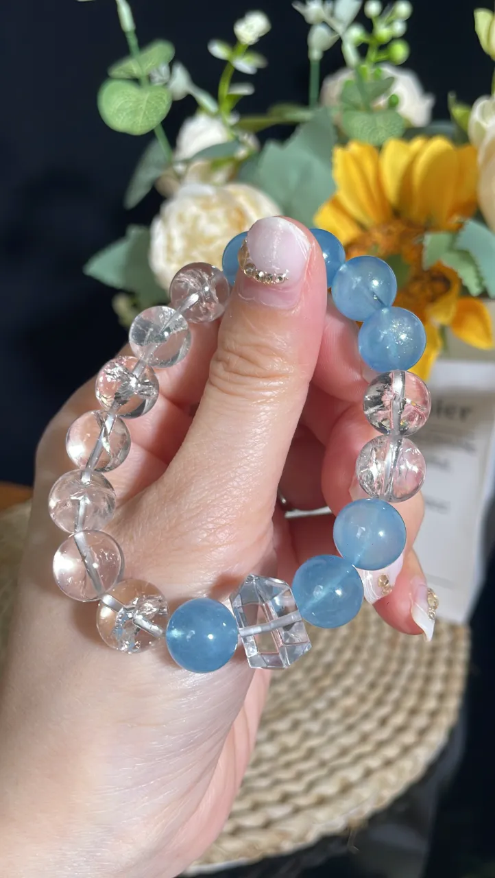 天然海藍寶白水晶白雙尖水晶手串舒緩情緒提升學習力 4