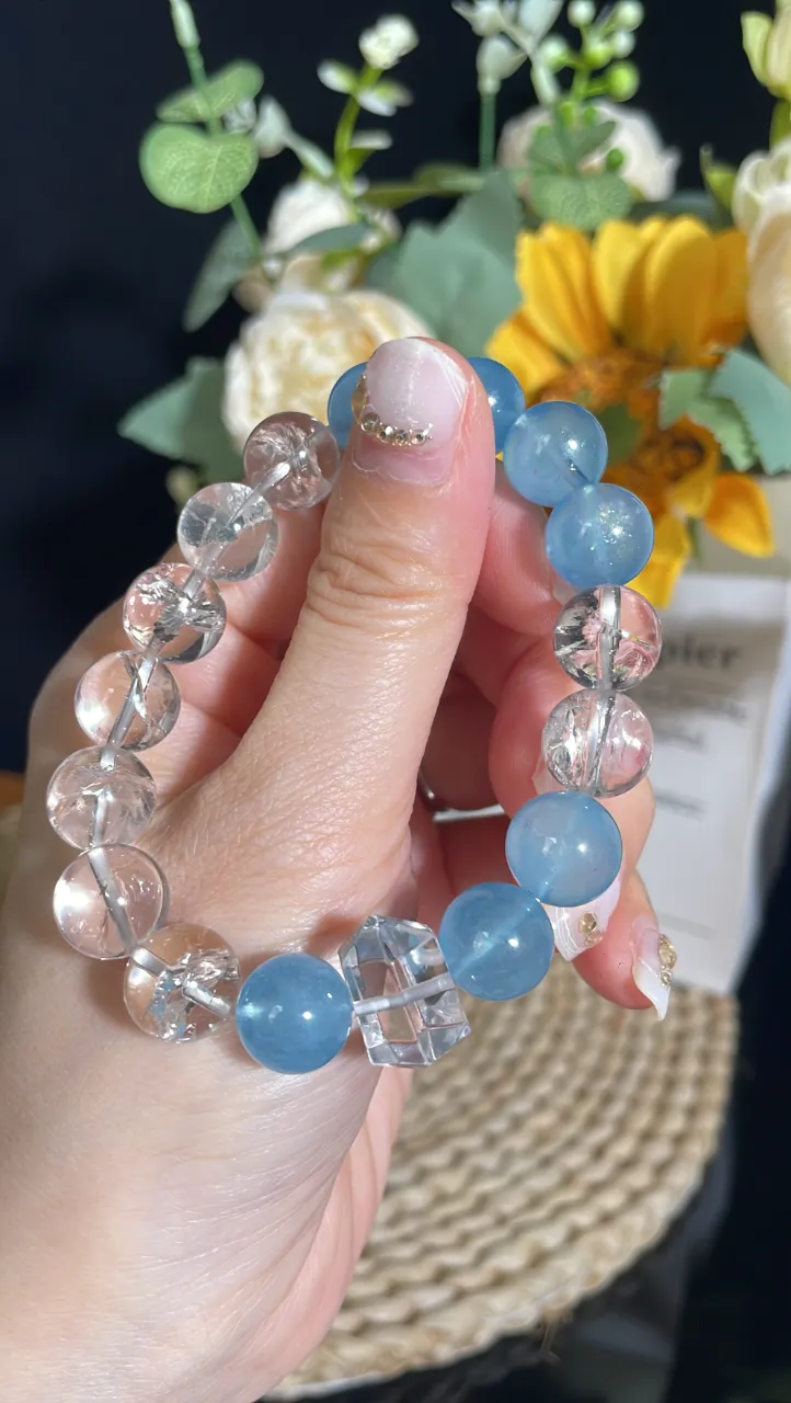 天然海藍寶白水晶白雙尖水晶手串舒緩情緒提升學習力 3