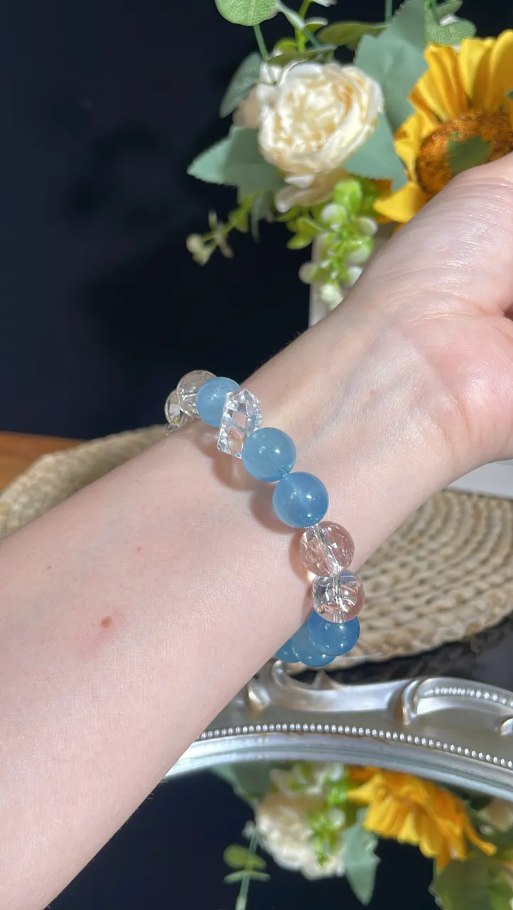 天然海藍寶白水晶白雙尖水晶手串舒緩情緒提升學習力 圖片 7