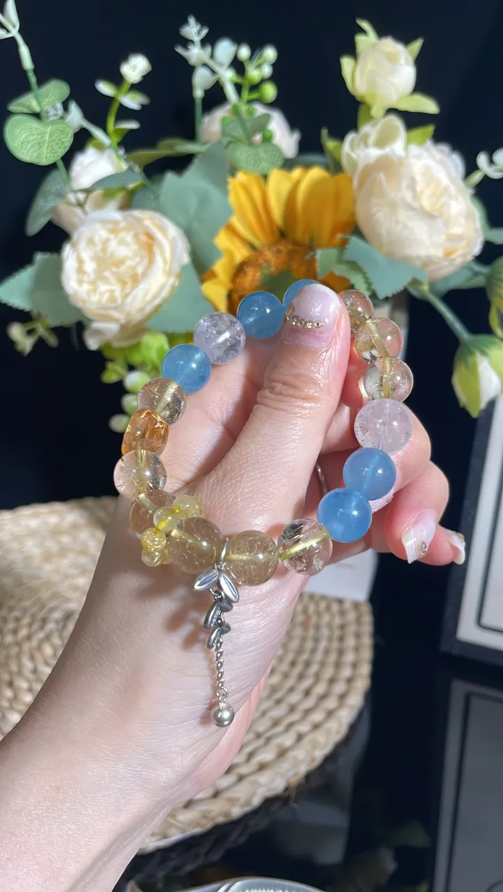 天然髮晶海藍寶白爆閃水晶手鍊送女友閨蜜生日禮物 2