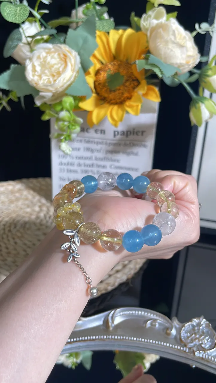 天然髮晶海藍寶白爆閃水晶手鍊送女友閨蜜生日禮物 3