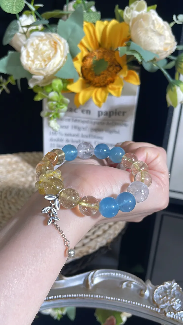 天然髮晶海藍寶白爆閃水晶手鍊送女友閨蜜生日禮物 4