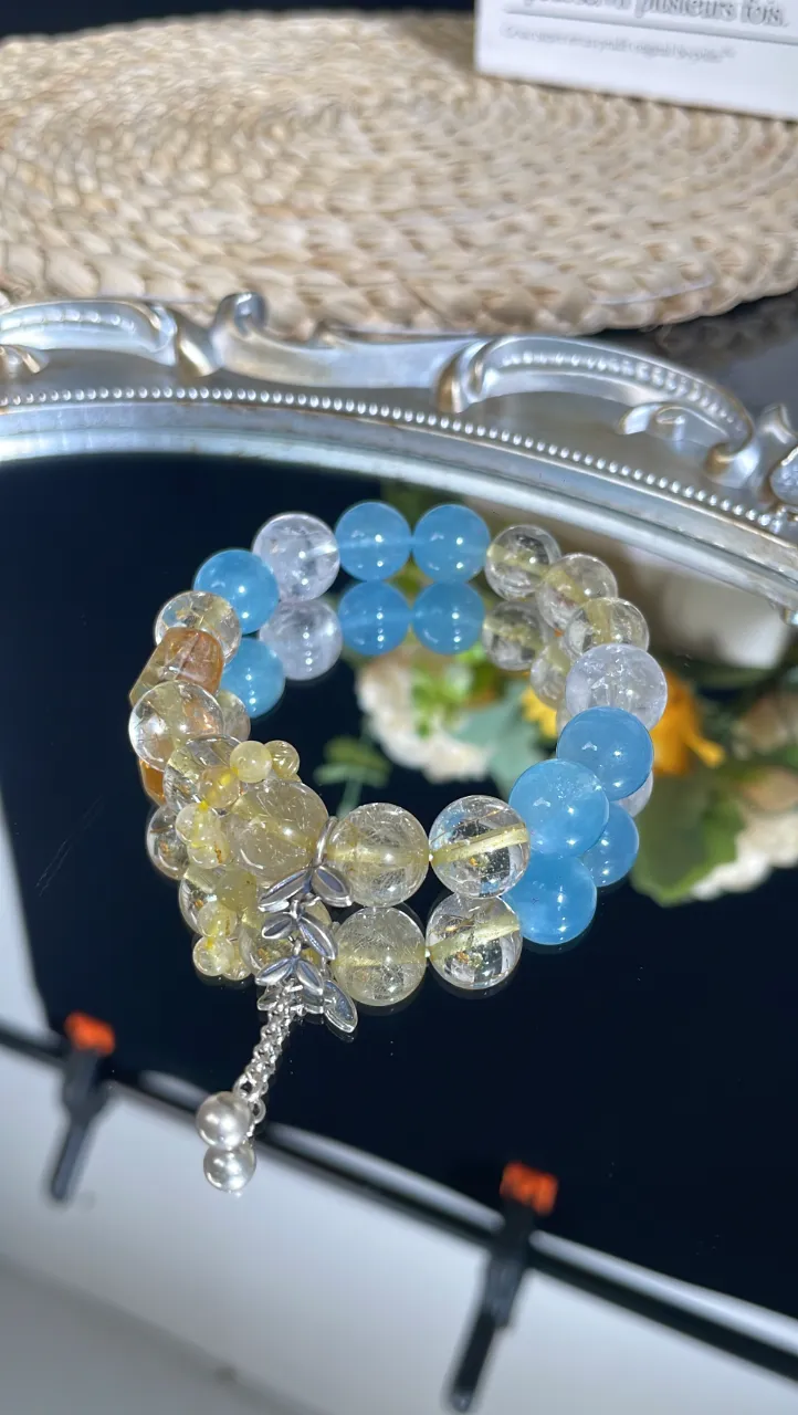 天然髮晶海藍寶白爆閃水晶手鍊送女友閨蜜生日禮物 圖片 6