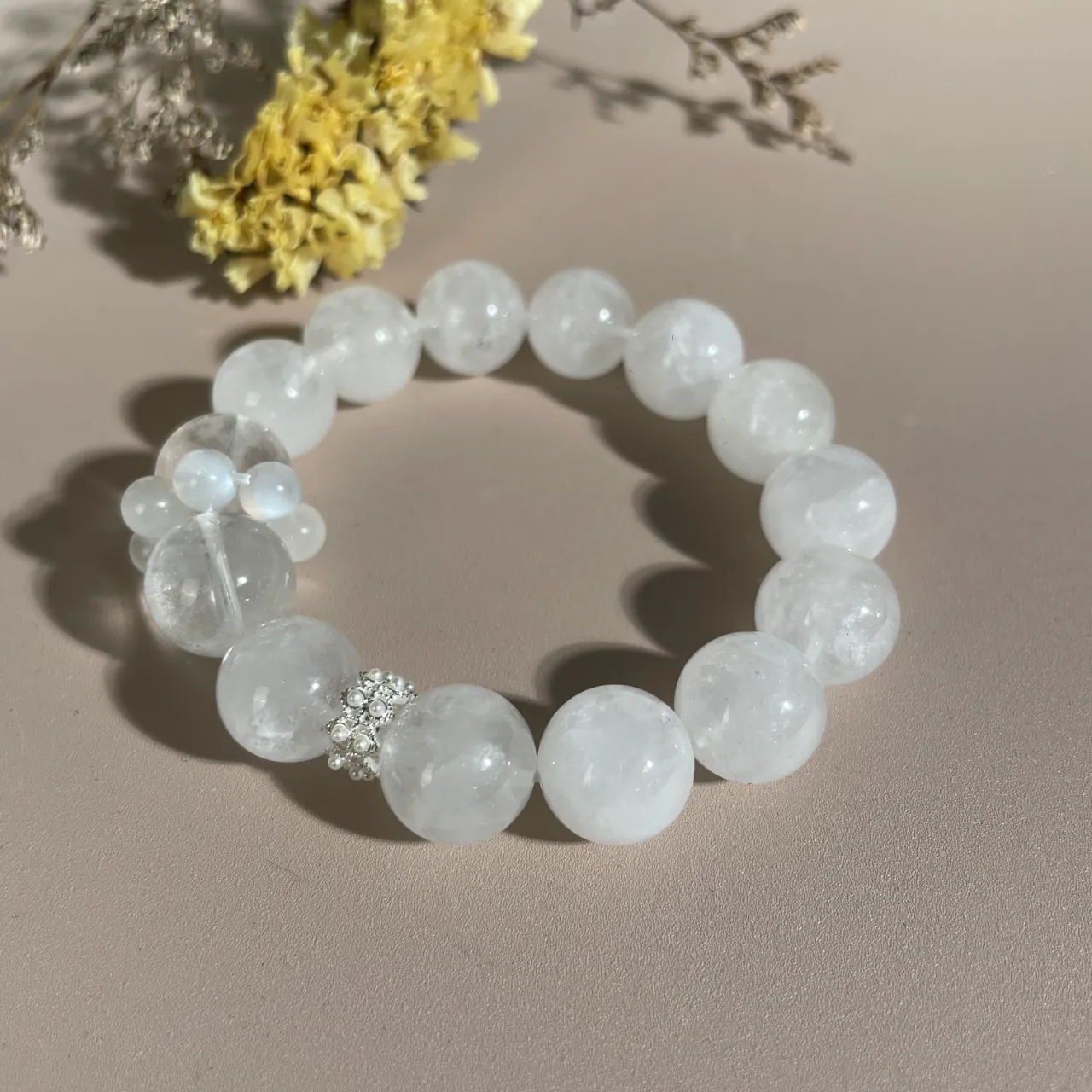 白水晶婚紗幽靈天然水晶手串輕奢款可八字定制 2