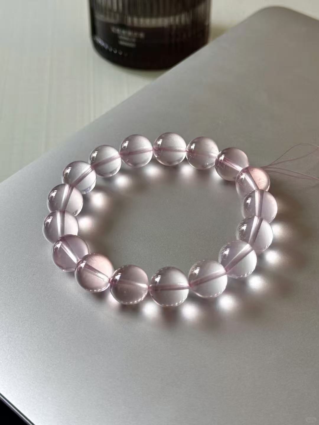 天然莫粉水晶手串定制 3