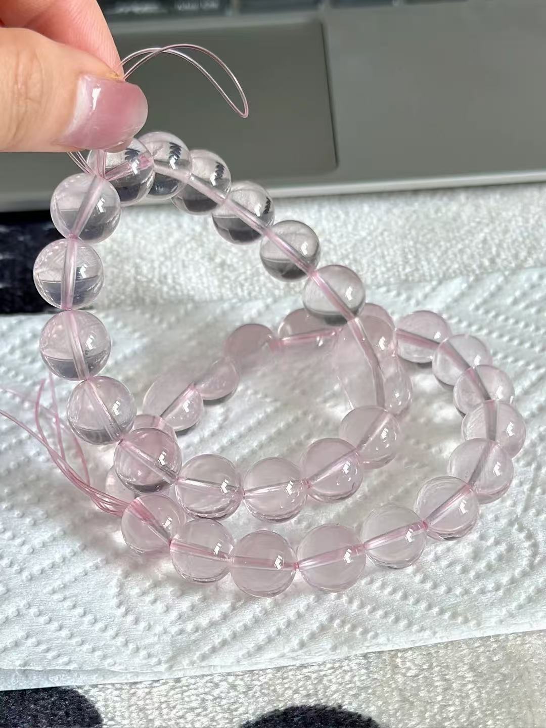 天然莫粉水晶手串定制 圖片 5