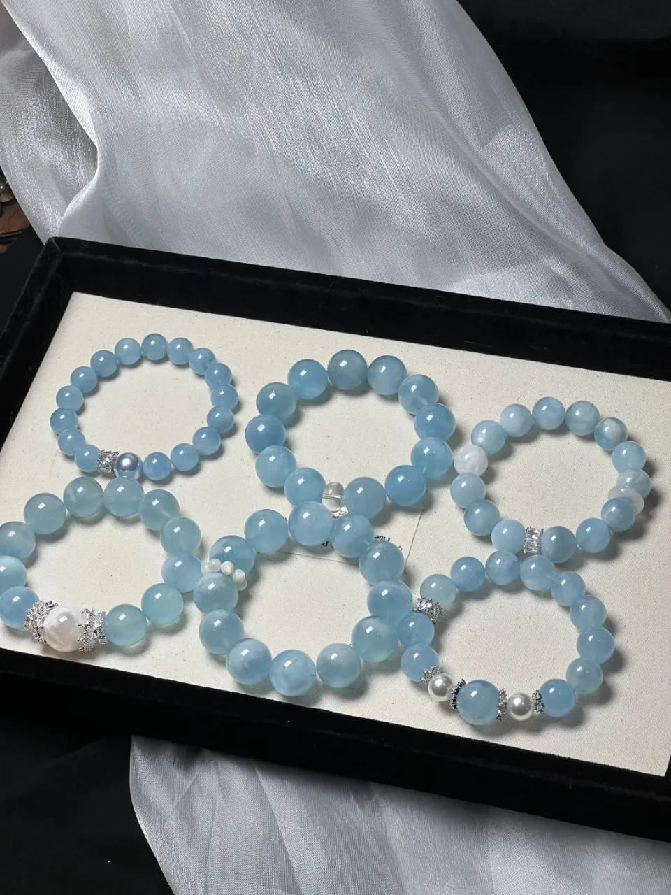 天然海藍寶水晶手串定制天然手鏈藍水晶玉髓高級感補水