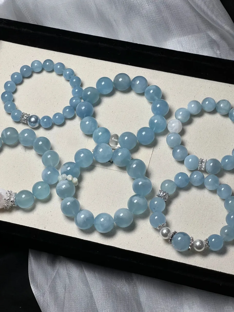 天然海藍寶水晶手串定制天然手鏈藍水晶玉髓高級感補水 2