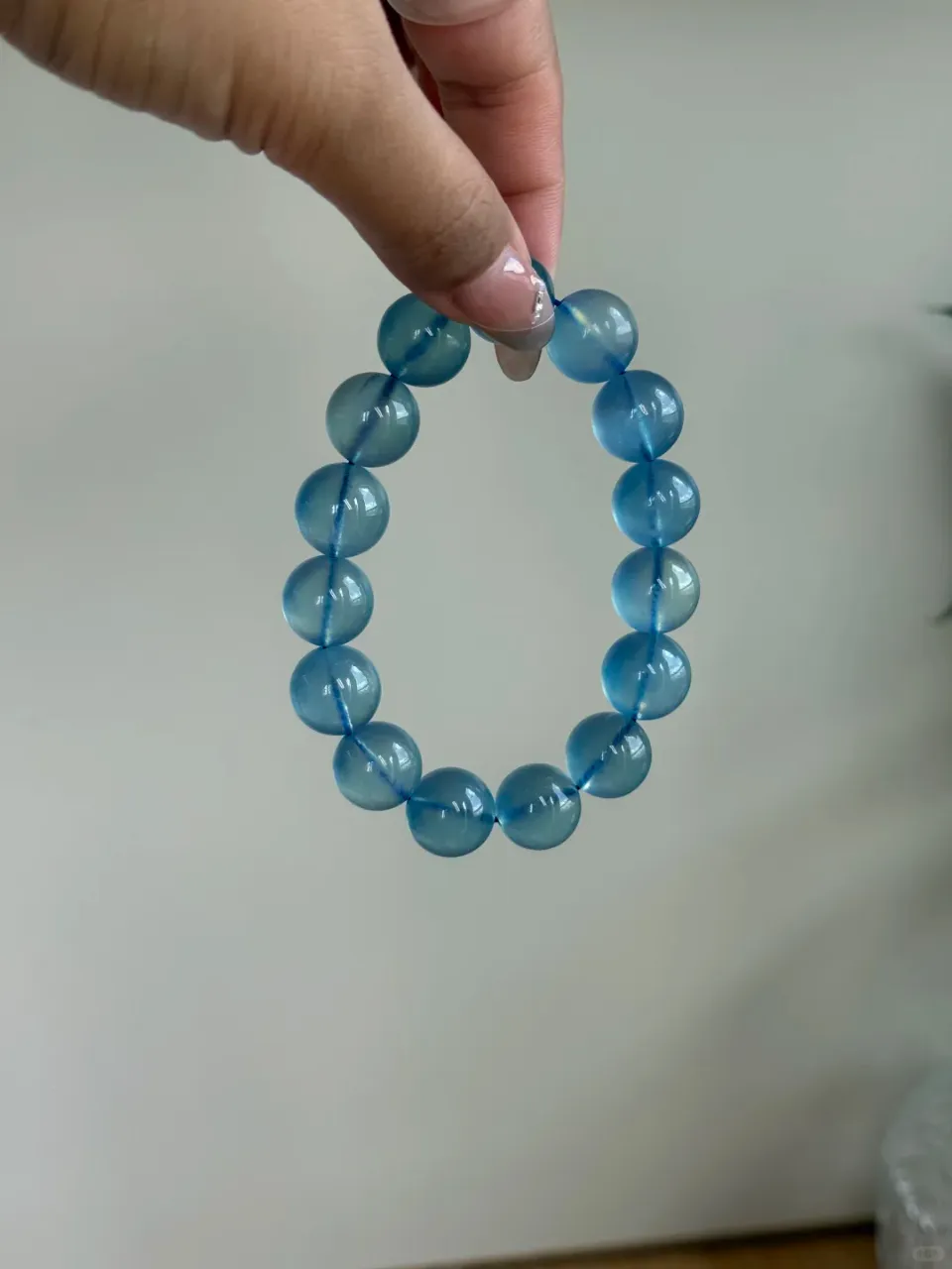 天然海藍寶水晶手串一對一定製專屬手鏈免費測算 2