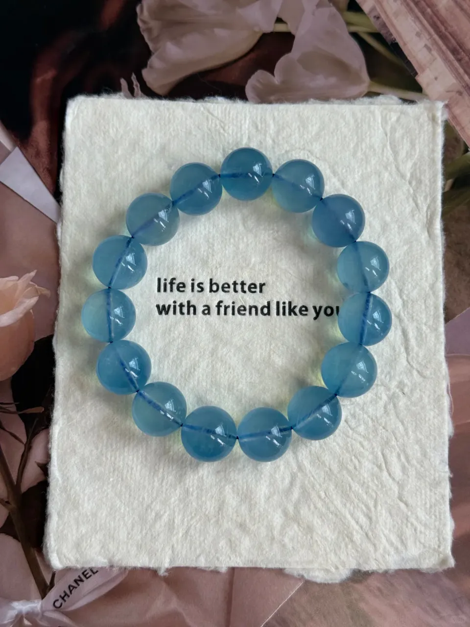 天然海藍寶水晶手串一對一定製專屬手鏈免費測算