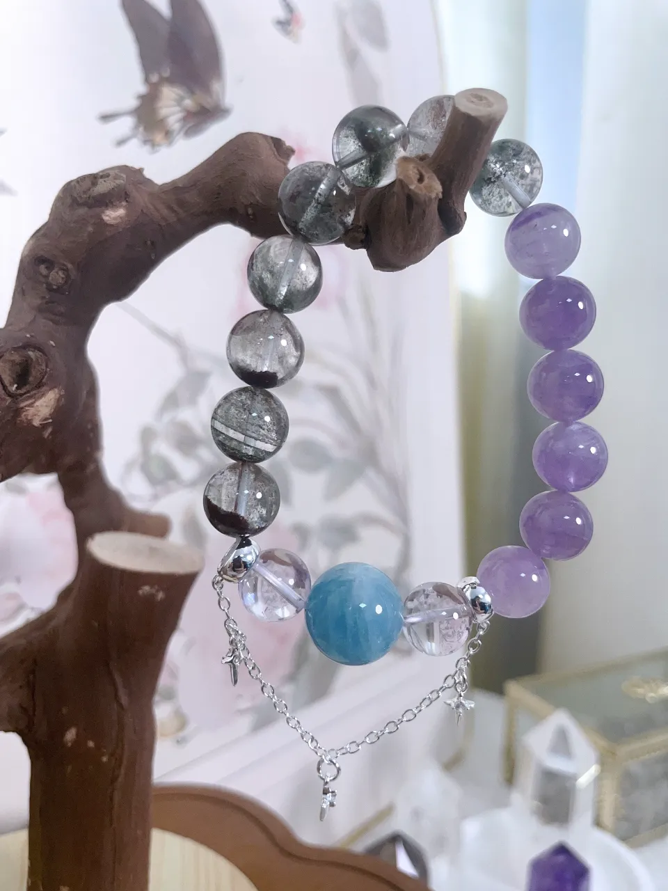 客製款天然水晶手串紫水晶海藍寶綠幽靈招財改運免費測算 2